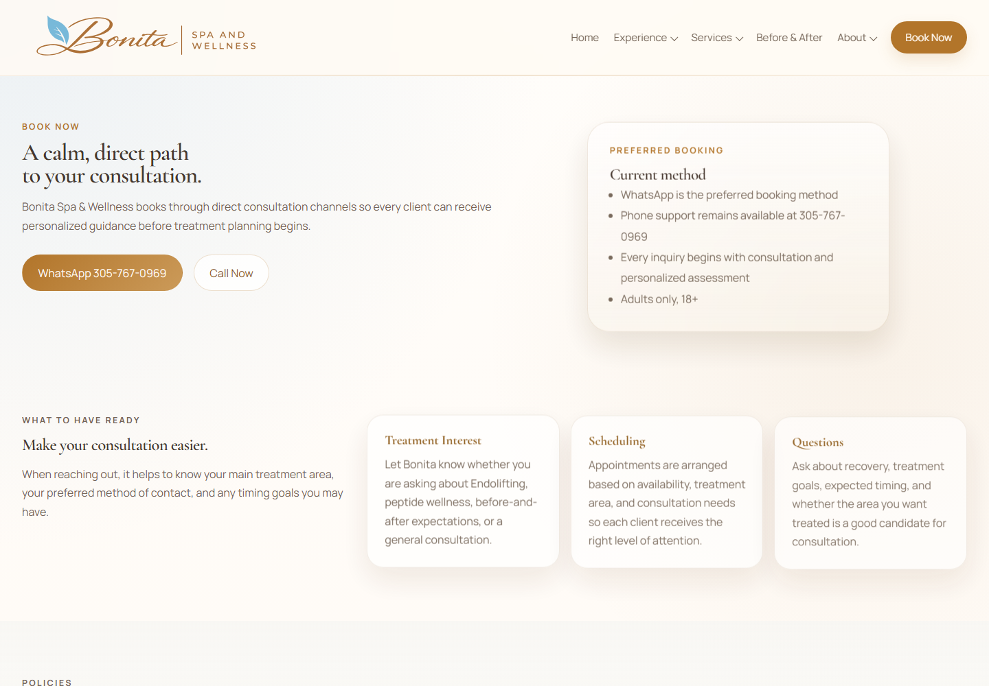 Bonita Spa and Wellness booking page screenshot