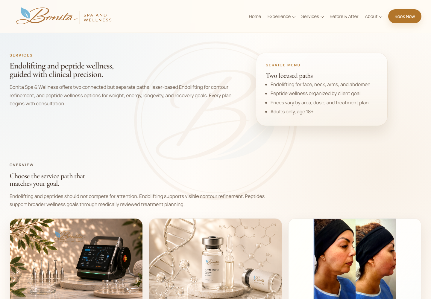 Bonita Spa and Wellness services page screenshot